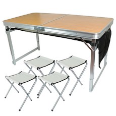 方管無傘孔鋁合金折疊桌椅組 含四椅 戶外露營便攜首選, 竹紋, 1組