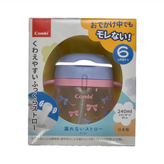 Combi 康貝 LakuMug樂可杯第三階段吸管杯, 6個月以上適用, 防漏設計, 日本製, 粉嫩蝶結, 240ml, 1個