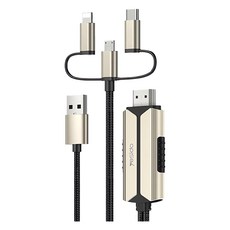 Yesido HM14 同屏器 三合一通用HDMI, 1080P, Type-C, Lightning, Micro USB, 2M, 黑色 + 金色, 1條