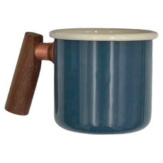 Truvii 趣味 雙色琺瑯杯 柚木把手, 400ml, 波斯藍, 1個