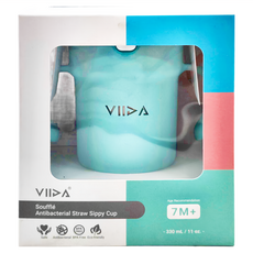 VIIDA Soufflé 吸管型抗菌不鏽鋼學習杯 7個月以上適用, 湖水綠, 330ml, 1個