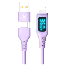 PICKOGEN 皮克全 二合一 Type-C/USB-Lightning 充電傳輸線, 1.2m, 紫色, 1條