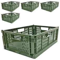 YAMADA可提式摺疊收納籃, 大(340 x 256 x 126mm), 綠色, 5個