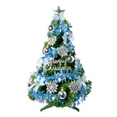 摩達客 特仕幸福型裝飾綠色聖誕樹, 3尺冰雪銀藍系聖誕樹+50燈LED燈插電式藍白光, 3尺(90cm), YS-HGTL2206003