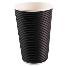 瓦楞橫紋不燙杯 16oz黑色 食品級原紙+PE淋膜 耐熱5~90度 25入/條, 25個, 20組