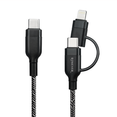 RONEVER TYPE-C二合一充電線 C + IOS, 0.6m, 黑灰色, 1條