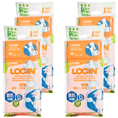 LOGIN 洛格 狗用 3合1 除臭抑菌護理濕巾 隨身包 8入/組 64抽 無香精, 8包, 4袋