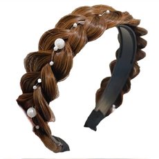 珍珠麻花辮子假髮髮箍, 淺棕色, 1個, 13 x 15 x 3.5cm