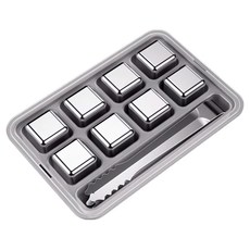 咪咪購物 304不鏽鋼冰塊組 (附贈盒子+夾子) | 環保不鏽鋼冰塊 威士忌冰塊, 8入