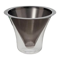 TG 耐熱手沖咖啡濾網座組 濾杯18-8不鏽鋼（SUS304） 濾網座-耐熱玻璃 (瞬間溫差達150度), 114 x 85mm, 300ml, 1組