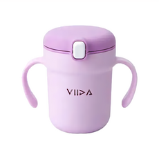 VIIDA Soufflé 吸管型學習杯 寶寶成長訓練新選擇 醫療級鉑金矽膠材質 可拆式無毒PP外襯 304L抗菌不鏽鋼, 紫色, 330ml, 1個