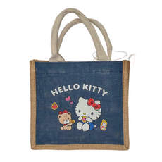 Kiiwi O 簡約棉麻隨行袋 Hello Kitty 凱蒂貓聯名款, 外容器, 購物袋, 餐袋, 22 x 12 x 19.5cm, 凱蒂貓吃餅乾