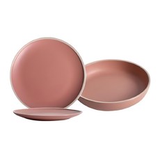 Homely Zakka 莫蘭迪啞光磨砂陶瓷餐盤碗餐具3件套, 1組, 小圓平盤 + 小圓深盤 + 大圓平盤, 莫蘭迪粉
