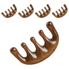 QIDINA 多功能經絡按摩梳 圓潤齒 厚實梳背, 5支, 檀木