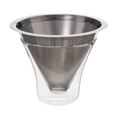 TG 耐熱手沖咖啡濾網組，濾網18-8不鏽鋼(SUS304)，耐熱玻璃, 130mm, 1組