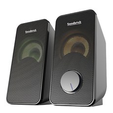 Soodatek 2.0聲道 炫彩LED 多媒體喇叭, USB供電, 3.5mm AUX, LED情境燈, SS0320-V202MLBK, 黑色