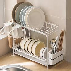 懶角落 檯面餐具瀝水架 雙層窄款 砧板架 + 筷子筒 + 杯具瀝水架, 1個