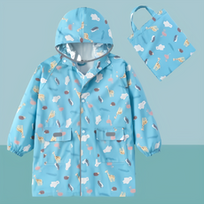 愛北鼻 親子同款加厚防水雨衣 藍色動物世界 XL(建議120~130cm)