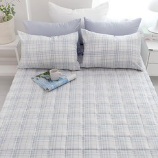 Bomonde 韓國製 柔軟水洗糖果格紋床墊, 藍灰色