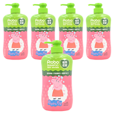 Probo 博寶兒 植萃洗髮露 佩佩豬, 大小燕麥植萃精華 滋養髮絲, 含人蔘精華 強健髮根, 卡通人物外包裝, 650ml, 5瓶