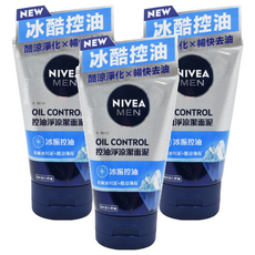 NIVEA 妮維雅 男士冰酷控油潔面泥, 酷涼淨化暢快去油, 100g, 3條
