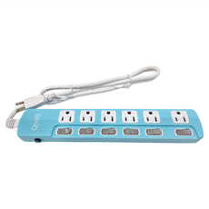 Tyson 太順電業 QPOWER 太超值 3孔6開6插 延長線插座, TS-366B, 1.2M/4R, 碧藍色, 1個