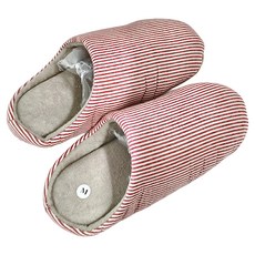 ego life 日式直條紋防滑靜音麂皮鞋底保暖室內居家拖鞋 TSM2868-紅色, 38~39