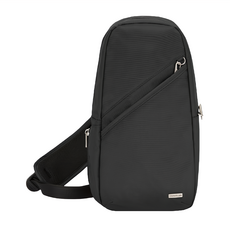 TRAVELON 單肩防盜斜背包, 防割鋼線, 拉鍊勾扣防盜裝置, 黑色, 22x9x35cm