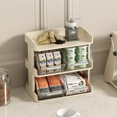 艾米購物 茶包收納盒 三層 奶油黃 桌面收納, 1個