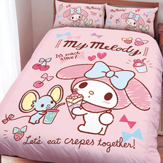 MY MELODY 美樂蒂 磨毛卡通 甜點時間 雙人加大床包含二件枕套 1組