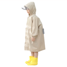 愛北鼻 親子同款加厚防水雨衣 附同款收納袋, 卡其色, XXL(130~140cm)