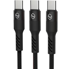 Sinjimoru 編織繩Type-C高速充電線, 3m, 黑色, 3個