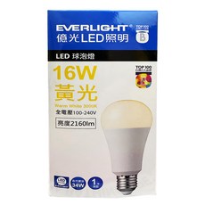 EVERLIGHT 億光 LED球泡燈 16W 黃光 3000K 2160lm 全電壓100-240V, 1個