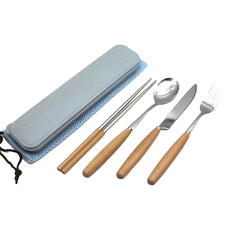 Forest Outdoor 群森戶外 櫸家4人餐具組 附收納袋, 叉子 4支 + 湯匙 4支 + 筷子 4支 + 小餐刀, 1組