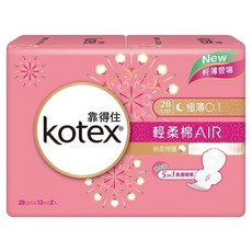 Kotex 靠得住 輕柔棉air夜用衛生棉, 28cm, 26片, 1組