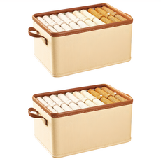 小麥購物 日式布藝收納盒 53L, 米色, 2個