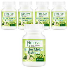 RELIVE 山苦瓜膠囊EX 含山苦瓜萃取物 啤酒酵母 大豆粉 30顆/瓶, 500mg, 5罐
