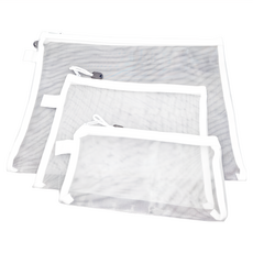 E.City 多功能透明網紗拉鍊袋 (大/中/小各1入) 尼龍網紗材質, 大(33.5 x 24.5cm) + 中(23 x 17.5cm) + 小(21 x 11cm), 3件, 1組