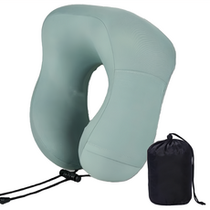 旅行U型枕-冰絲款-淡綠色 (附收納袋) 舒適透氣護頸枕, 28 x 20 x 9cm
