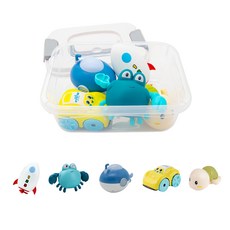 OhBabyLaugh 洗澡發條戲水玩具 C組, 火箭/藍色螃蟹/藍色潛水艇/黃色水陸兩棲車/綠色烏龜, 1組