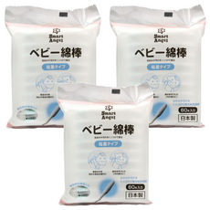 西松屋 Smart Angel 嬰兒棉棒 黏著型 日本製, 60支, 3包