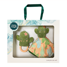 Mary Meyer 蜜兒 經典禮盒 安撫巾+手搖鈴 適用年齡：0歲以上, 花花仙人掌, 1盒