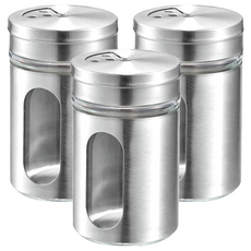 Echo 不鏽鋼玻璃調味料罐，鏤空設計，大小灑孔, 80ml, 3個