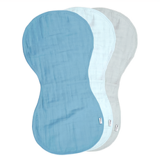 green sprouts 小綠芽 100%有機棉4層細紗布拍嗝巾 枕巾 3條套裝 (27.94 x 55.88cm), 寧靜藍