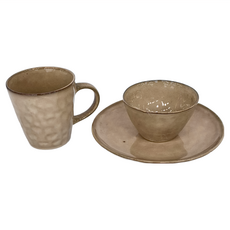 JUST HOME 陶瓷碗盤3件組, 碗 + 盤 + 杯子, 棕色, 1組