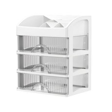 德利生活 多功能桌面辦公室文具抽屜收納盒, 透明 + 白色, 4層