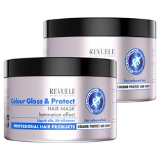 REVUELE 護色亮澤護髮膜，覆膜效果，液態蠶絲，3D矽膠，適用於染髮, 500ml, 2罐