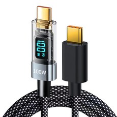 i-gota 愛購它 Type-C 100W薄型充電傳輸線 LED數字顯示 480Mbps傳輸速度, 1.2m, 黑色, 1條