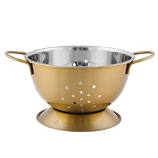 Now Designs 雙柄瀝水籃, 202 不鏽鋼, 粉末塗層, 適用於清洗蔬菜水果, 底部墊腳設計, 金色, 1個