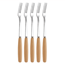 小麥購物 木柄不銹鋼餐具 水果叉 G171 12g, 原木色, 5支
